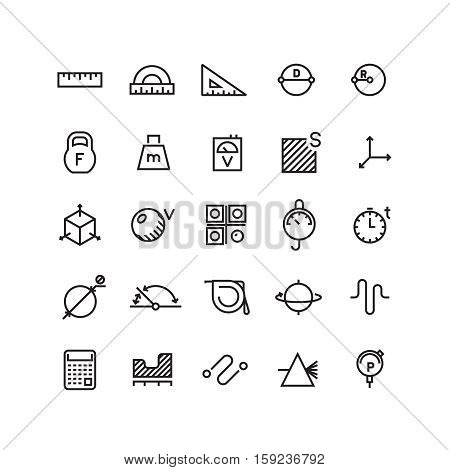 Measure, precision measurement vector thin line icons. Measure width of length, area and volume ilustration