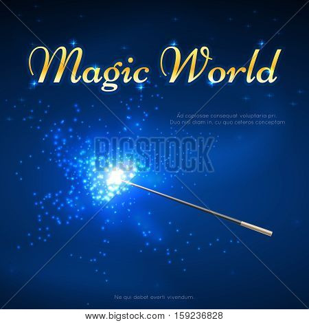 Magic wand mystery vector background. Magic world banner, performance trick with magic wand illustration