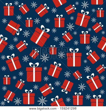 Christmas seamless pattern with gift boxes and snowflakes. Vector background for wrapping paper, fabric print, greeting cards design