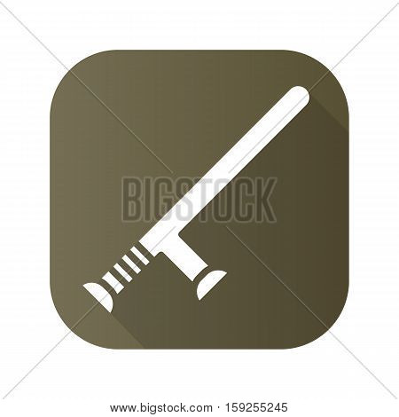 Police baton flat design long shadow icon. Vector silhouette symbol