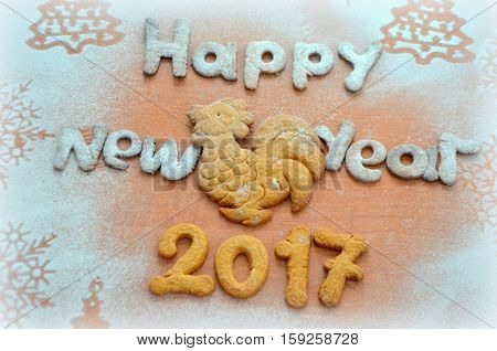 Background - New Year 2017 biscuits and  powder