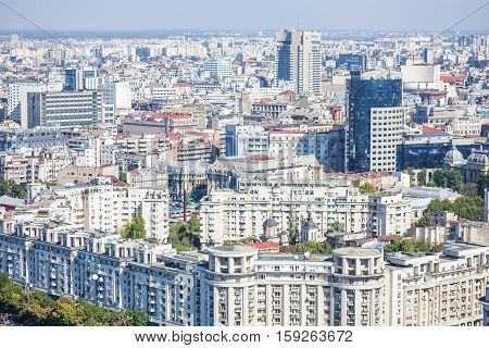 High angle view of some buildings in Bucharest.
