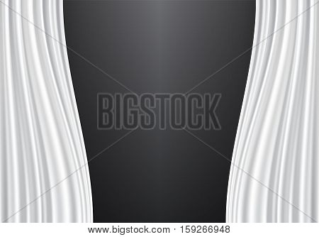 White curtain fabric on blank black wall vector illustration.