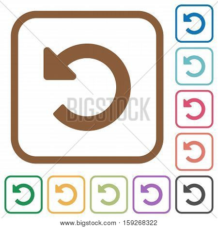 Undo changes simple icons in color rounded square frames on white background