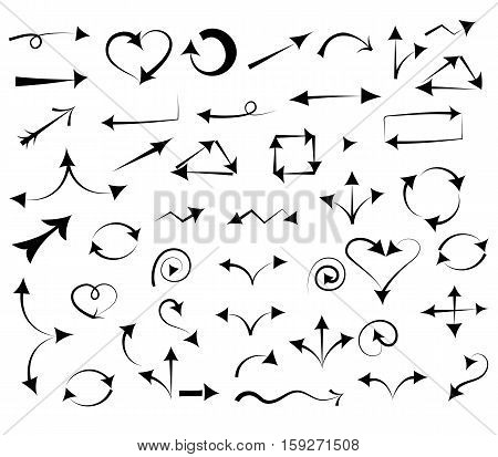 Hand Drawn Arrows isolated on White.Sketch Style. Prefect for Design. Vector Illustration.