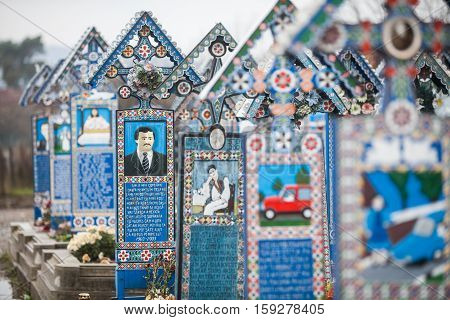 Sapanta Romania - November 17 2016: Image of the graveyard in Sapanta Romania called 