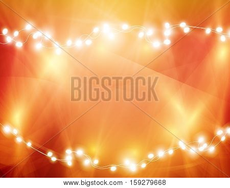 Colourful Glowing Christmas Lights And Greeting Card. Vector illustration
