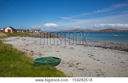 Rowing boat Iona beach Scotland uk Inner Hebrides Scottish island off the Isle of Mull west coast of Scotland