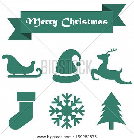 Set of Christmas icons on a white background with ribbon