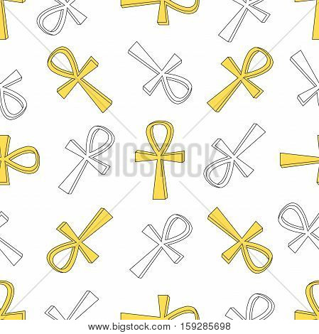Ankh symbol pattern. Vector egyptian cross pattern isolated on white.