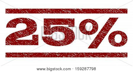 25 Percent watermark stamp. Text tag between horizontal parallel lines with grunge design style. Rubber seal dark red stamp with dust texture. Vector ink imprint on a white background.