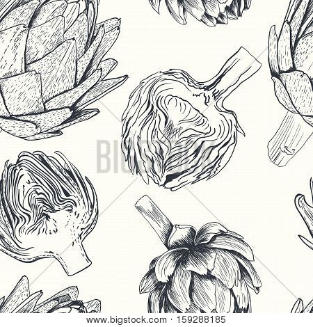 Vector hand drawn seamless artichoke illustration on white background