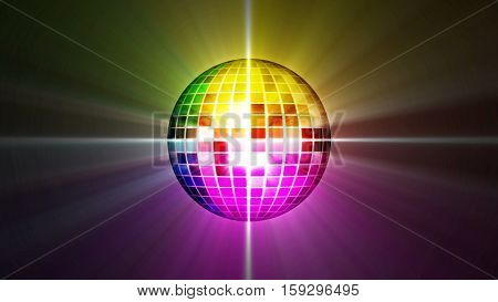 disco mirror ball rotating. Colorful background with shine