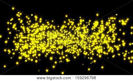 Golden particle background. yellow particles with black background