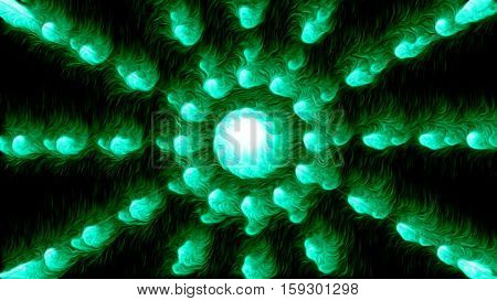 Abstract background with green colorful oil particles. Glowing background