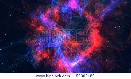 Approximation to the fantastic and colorful blue and red nebula. Realistic Galaxy Milky Way