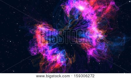 Approximation to the fantastic and colorful pink nebula. Realistic Galaxy Milky Way