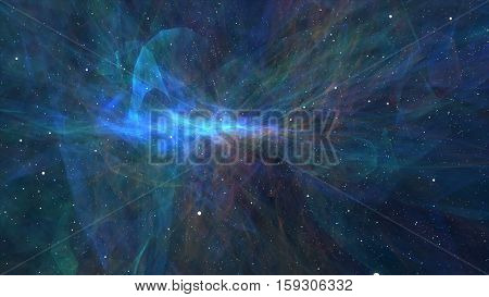 Approximation to the fantastic and colorful blue nebula. Realistic Galaxy Milky Way