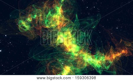 Approximation to the fantastic and colorful greeen nebula. Realistic Galaxy Milky Way