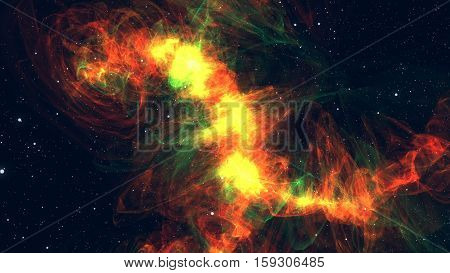 Approximation to the fantastic and colorful orange nebula. Realistic Galaxy Milky Way