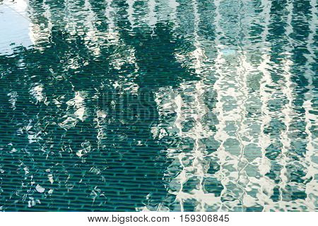 Water Serface Waves In Swimming Pool With Sunlight Reflections