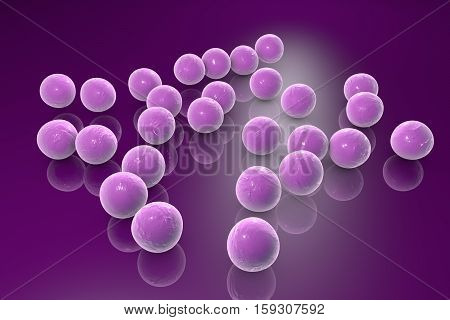 Staphylococci, spherical bacteria which cause different infections. 3D illustration