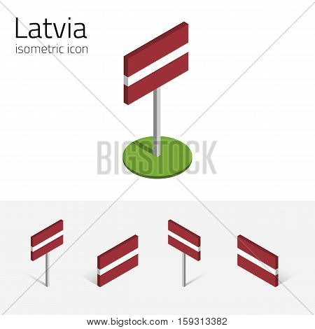 Latvian flag (Republic of Latvia) vector set of isometric flat icons 3D style different views. 100% editable design elements for banner website presentation infographic poster map. Eps 10