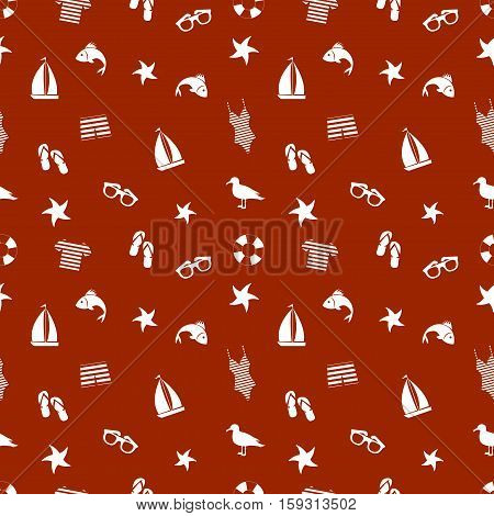Seamless pettern with accessories for a beach holiday. icon set in a marine style