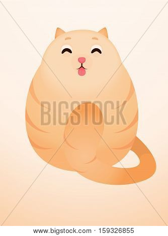 Cute happy red cat vector illustration. Fat kitten.