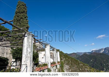 Detail of the colonnade in Villa Rufolo Ravello Italy