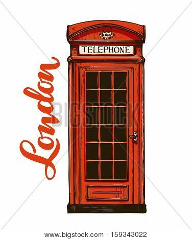 London, red phone booth. Vector illustration isolated on white background