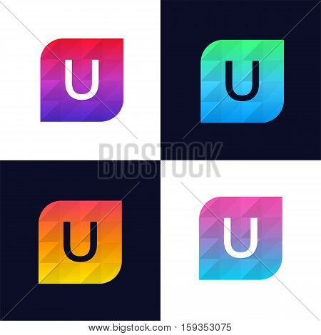 U letter logo icon mosaic polygonal colorful shape element. Creative company sign vector design