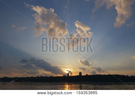Bright rays of light from a sunset near Quebec city, Canada