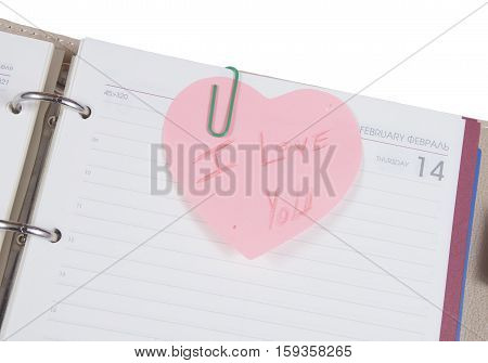 I love you note from lover in calendar