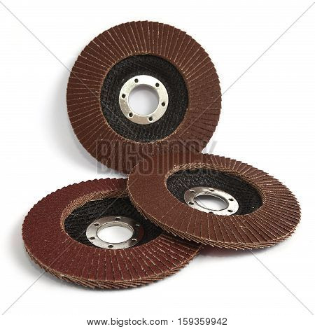 Closeup of red color flap abrasive discs