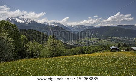 Overlook of valley near Berchtesgaden, Germany, from the Rossfeld Panorama Road