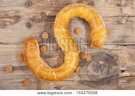 Traditional Dutch Cookie Banketletter At Sinterklaas Celebration On Wooden Background