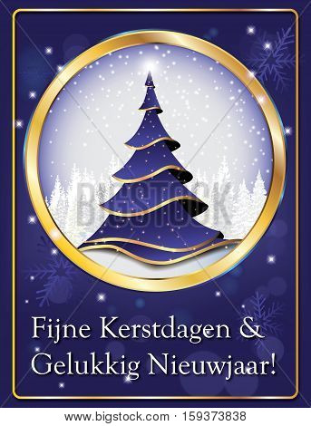 Dutch elegant greeting card for winter season - Merry Christmas and Happy New Year (Fijne Kerstdagen en Gelukkig Nieuwjaar!). Print colors used. Size of a custom printable card