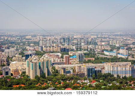 View over Almaty city skyline from Kok Tobe, Kazakhstan