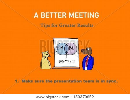 Color business illustration of tips for a better meeting.