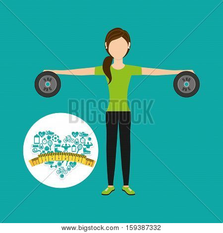 heart weight loss sport woman barbell vector illustration eps 10