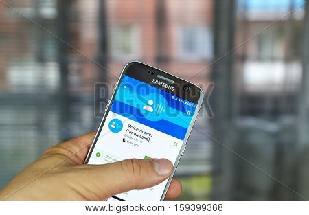 MONTREAL CANADA - JUNE 23 2016 : Google Voice Access is an accessibility service that helps users who have difficulty manipulating a touch screen use their Android devices by voice.