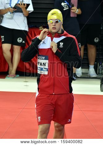 Hong Kong China - Oct 29 2016. Competitive swimmer STEFFAN Sebastian (AUT) before the Men's Freestyle 100m Final. FINA Swimming World Cup Finals Victoria Park Swimming Pool.