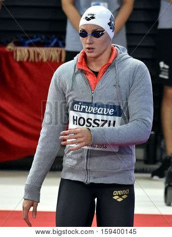 Hong Kong China - Oct 29 2016. Olympic world and European champion World record holder swimmer Katinka HOSSZU (HUN) at the start in Women's Freestyle 200m Final. FINA Swimming World Cup Finals.