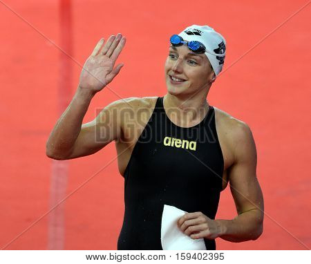 Hong Kong China - Oct 29 2016. Olympic world and European champion World record holder swimmer Katinka HOSSZU (HUN) after the Women's Butterfly 100m Final. FINA Swimming World Cup Finals.
