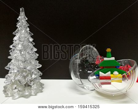 Merry Christmas and Happy New Year white clear Xmas tree and tiny color Xmas tree hanging ball toy decoration