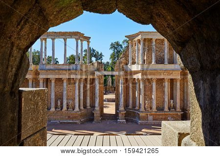 Merida in Badajoz Roman amphitheater at Spain by via de la Plata way