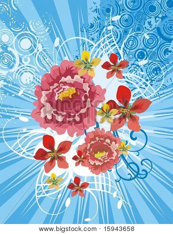 floral Background with Lichtstrahlen und Grunge-Details, Vector Illustration Serie.