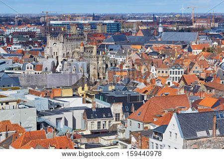 Aerial View On The Center Of Ghent With Gravensteen Castle