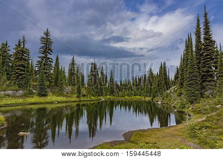 A view of an alpine lake in Revelstoke National Park British Columbia Canada